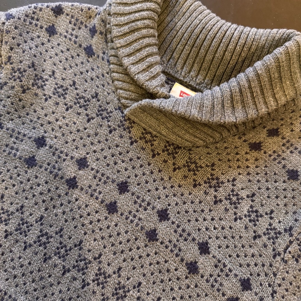Levi's‎ Shawl Collar Sweater Gray Navy Fair Isle M Teacher Dad Grandpa Academia